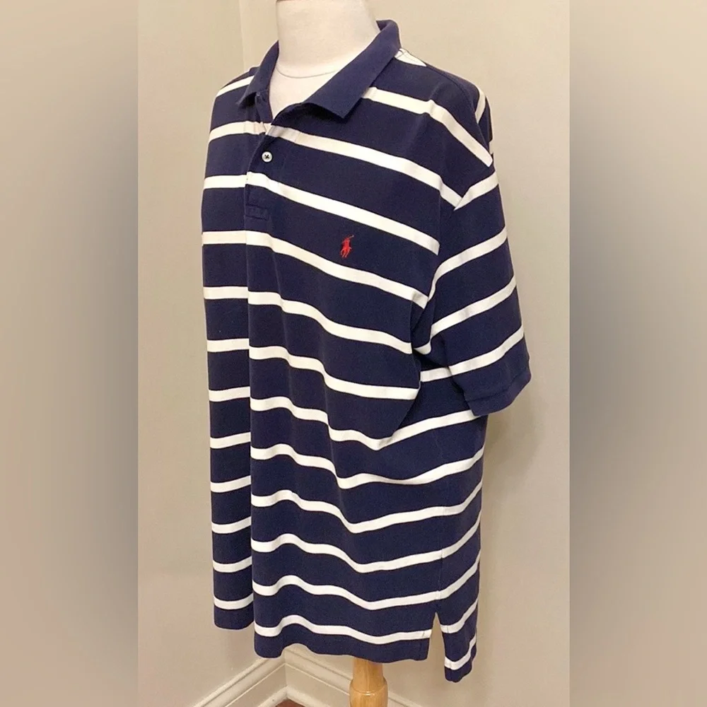 Polo by Ralph Lauren Navy Blue White Striped XXL Coastal Americana Preppy Shirt